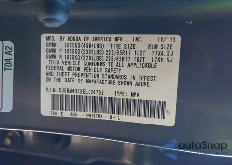 2014 Honda Cr-V Ex from USA, damaged, VIN 5J6RM4H5XEL024762